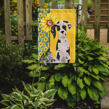 Load image into Gallery viewer, Summer Sunflowers Harlequin Great Dane Garden Flag – Decorative Outdoor Yard Flag