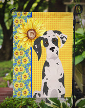 Load image into Gallery viewer, Summer Sunflowers Harlequin Great Dane Garden Flag – Decorative Outdoor Yard Flag