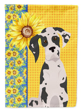 Load image into Gallery viewer, Summer Sunflowers Harlequin Great Dane Garden Flag – Decorative Outdoor Yard Flag