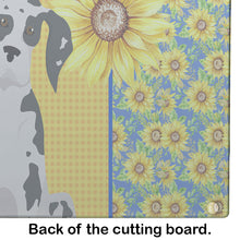 Load image into Gallery viewer, Summer Sunflowers Harlequin Great Dane Glass Cutting Boards – Durable, Decorative Kitchen Art Large