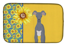 Load image into Gallery viewer, Summer Sunflowers Gray Italian Greyhound Dish Drying Mat – Absorbent, Artistic Kitchen Essentials