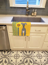 Load image into Gallery viewer, Summer Sunflowers Gray Italian Greyhound Kitchen Towel