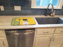 Load image into Gallery viewer, Summer Sunflowers Black White Smooth Jack Russell Terrier Dish Drying Mat – Absorbent, Artistic Kitchen Essentials