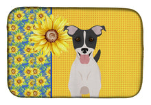 Load image into Gallery viewer, Summer Sunflowers Black White Smooth Jack Russell Terrier Dish Drying Mat – Absorbent, Artistic Kitchen Essentials
