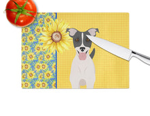 Load image into Gallery viewer, Summer Sunflowers Black White Smooth Jack Russell Terrier Glass Cutting Boards – Durable, Decorative Kitchen Art Large