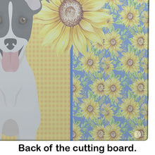Load image into Gallery viewer, Summer Sunflowers Black White Smooth Jack Russell Terrier Glass Cutting Boards – Durable, Decorative Kitchen Art Large