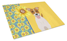 Load image into Gallery viewer, Summer Sunflowers Brown White Smooth Jack Russell Terrier Glass Cutting Boards – Durable, Decorative Kitchen Art Large