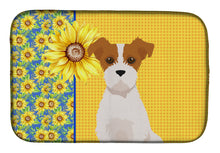 Load image into Gallery viewer, Summer Sunflowers Brown White Wirehair Jack Russell Terrier Dish Drying Mat – Absorbent, Artistic Kitchen Essentials