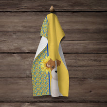 Load image into Gallery viewer, Summer Sunflowers Brown White Wirehair Jack Russell Terrier Kitchen Towel