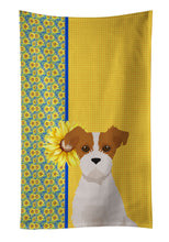 Load image into Gallery viewer, Summer Sunflowers Brown White Wirehair Jack Russell Terrier Kitchen Towel