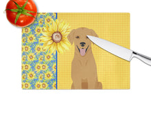Load image into Gallery viewer, Summer Sunflowers Red Fox Labrador Retriever Glass Cutting Boards – Durable, Decorative Kitchen Art Large