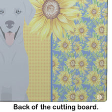 Load image into Gallery viewer, Summer Sunflowers Silver Labrador Retriever Glass Cutting Boards – Durable, Decorative Kitchen Art Large