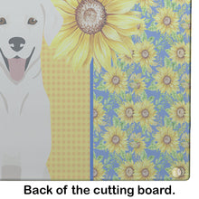 Load image into Gallery viewer, Summer Sunflowers White Cream Labrador Retriever Glass Cutting Boards – Durable, Decorative Kitchen Art Large
