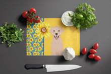 Load image into Gallery viewer, Summer Sunflowers Yellow Labrador Retriever Glass Cutting Boards – Durable, Decorative Kitchen Art Large