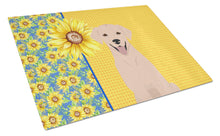 Load image into Gallery viewer, Summer Sunflowers Yellow Labrador Retriever Glass Cutting Boards – Durable, Decorative Kitchen Art Large