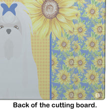 Load image into Gallery viewer, Summer Sunflowers Maltese Glass Cutting Boards – Durable, Decorative Kitchen Art Large