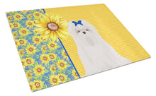 Load image into Gallery viewer, Summer Sunflowers Maltese Glass Cutting Boards – Durable, Decorative Kitchen Art Large
