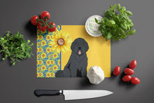 Load image into Gallery viewer, Summer Sunflowers Black Newfoundland Glass Cutting Boards – Durable, Decorative Kitchen Art Large