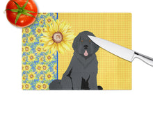 Load image into Gallery viewer, Summer Sunflowers Black Newfoundland Glass Cutting Boards – Durable, Decorative Kitchen Art Large
