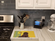 Load image into Gallery viewer, Summer Sunflowers Brown Newfoundland Glass Cutting Boards – Durable, Decorative Kitchen Art Large