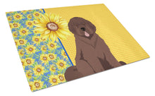 Load image into Gallery viewer, Summer Sunflowers Brown Newfoundland Glass Cutting Boards – Durable, Decorative Kitchen Art Large