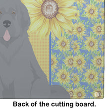 Load image into Gallery viewer, Summer Sunflowers Grey Newfoundland Glass Cutting Boards – Durable, Decorative Kitchen Art Large
