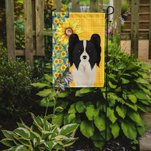 Load image into Gallery viewer, Summer Sunflowers Black and White Papillon Garden Flag – Decorative Outdoor Yard Flag