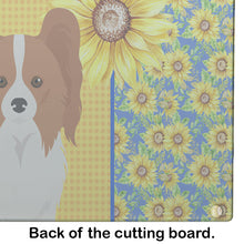 Load image into Gallery viewer, Summer Sunflowers Red and White Papillon Glass Cutting Boards – Durable, Decorative Kitchen Art Large