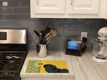 Load image into Gallery viewer, Summer Sunflowers Black Pekingese Glass Cutting Boards – Durable, Decorative Kitchen Art Large