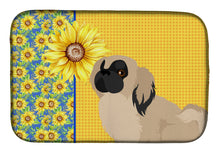 Load image into Gallery viewer, Summer Sunflowers Cream Pekingese Dish Drying Mat – Absorbent, Artistic Kitchen Essentials