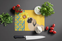 Load image into Gallery viewer, Summer Sunflowers Cream Pekingese Glass Cutting Boards – Durable, Decorative Kitchen Art Large