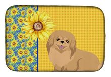 Load image into Gallery viewer, Summer Sunflowers Gold Pekingese Dish Drying Mat – Absorbent, Artistic Kitchen Essentials