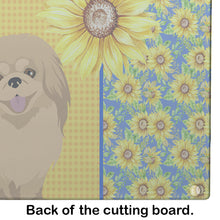 Load image into Gallery viewer, Summer Sunflowers Gold Pekingese Glass Cutting Boards – Durable, Decorative Kitchen Art Large