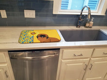 Load image into Gallery viewer, Summer Sunflowers Red Pekingese Dish Drying Mat – Absorbent, Artistic Kitchen Essentials