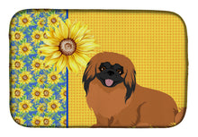 Load image into Gallery viewer, Summer Sunflowers Red Pekingese Dish Drying Mat – Absorbent, Artistic Kitchen Essentials