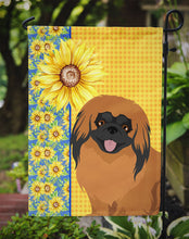 Load image into Gallery viewer, Summer Sunflowers Red Pekingese Garden Flag – Decorative Outdoor Yard Flag