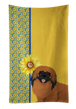 Load image into Gallery viewer, Summer Sunflowers Red Pekingese Kitchen Towel