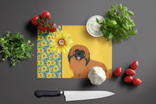 Load image into Gallery viewer, Summer Sunflowers Red Pekingese Glass Cutting Boards – Durable, Decorative Kitchen Art Large