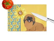 Load image into Gallery viewer, Summer Sunflowers Red Pekingese Glass Cutting Boards – Durable, Decorative Kitchen Art Large