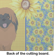 Load image into Gallery viewer, Summer Sunflowers Red Pekingese Glass Cutting Boards – Durable, Decorative Kitchen Art Large