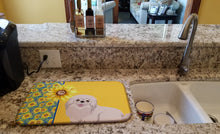 Load image into Gallery viewer, Summer Sunflowers White Pekingese Dish Drying Mat – Absorbent, Artistic Kitchen Essentials