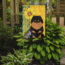 Load image into Gallery viewer, Summer Sunflowers Black and Tan Pomeranian Garden Flag – Decorative Outdoor Yard Flag