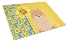 Load image into Gallery viewer, Summer Sunflowers Orange Pomeranian Glass Cutting Boards – Durable, Decorative Kitchen Art Large
