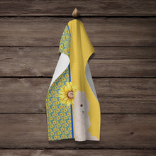 Load image into Gallery viewer, Summer Sunflowers White Pomeranian Kitchen Towel