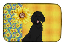 Load image into Gallery viewer, Summer Sunflowers Standard Black Poodle Dish Drying Mat – Absorbent, Artistic Kitchen Essentials