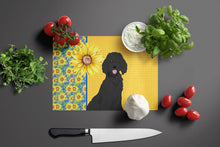 Load image into Gallery viewer, Summer Sunflowers Standard Black Poodle Glass Cutting Boards – Durable, Decorative Kitchen Art Large