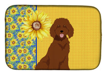 Load image into Gallery viewer, Summer Sunflowers Standard Red Poodle Dish Drying Mat – Absorbent, Artistic Kitchen Essentials