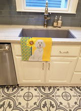 Load image into Gallery viewer, Summer Sunflowers Standard White Poodle Kitchen Towel