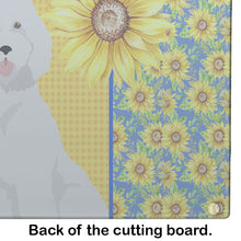 Load image into Gallery viewer, Summer Sunflowers Standard White Poodle Glass Cutting Boards – Durable, Decorative Kitchen Art Large