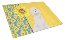 Load image into Gallery viewer, Summer Sunflowers Standard White Poodle Glass Cutting Boards – Durable, Decorative Kitchen Art Large